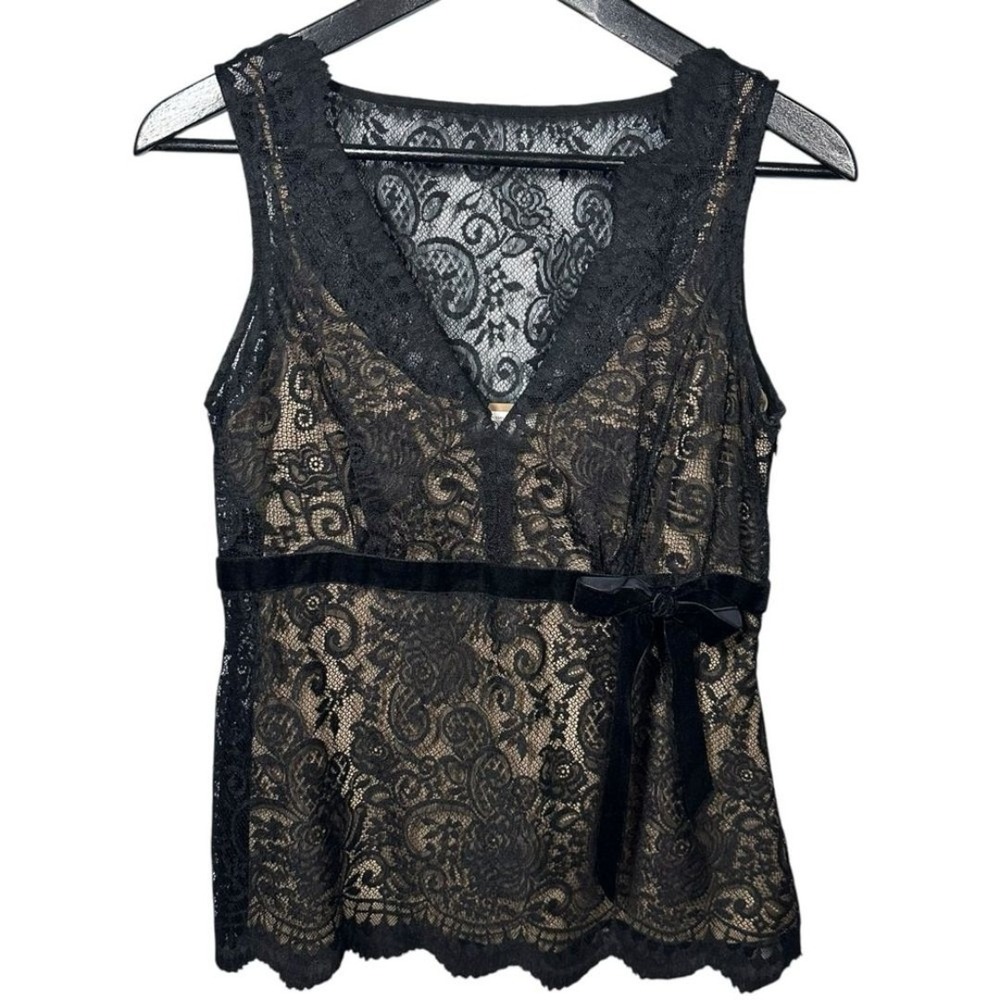 Ann Taylor Loft Black Sheer Lace Sleeveless Top 6P Office Career Dark Romantic